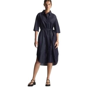 COS Navy Midi Shirt Dress with Tie Waist